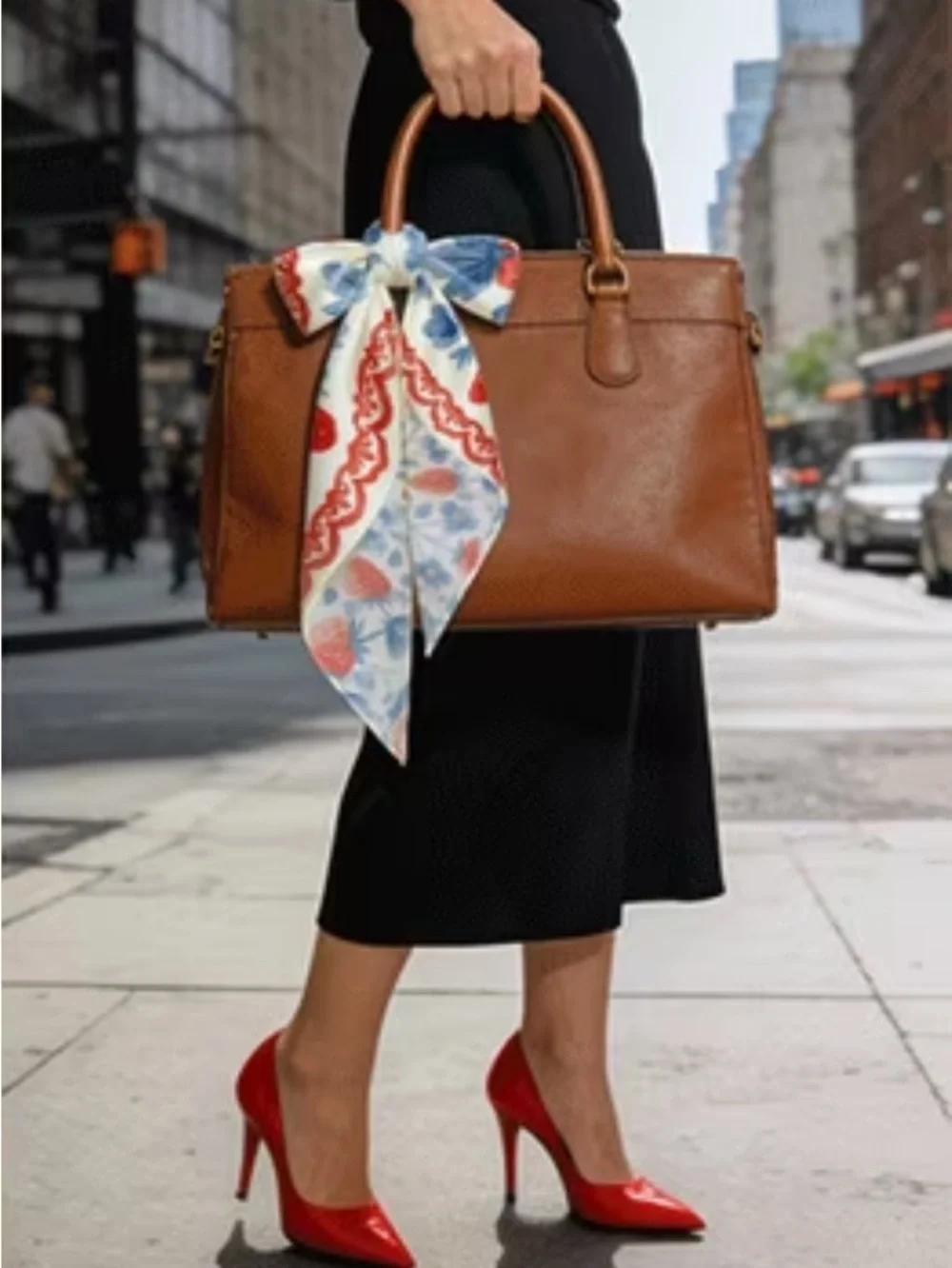 Strawberry Floral Print Scarf Red, White & Blue